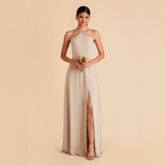 Azazie size 8 Cream Juliet Dress High Neck Halter Floor Length Bridesmaid Dress - Picture 3 of 12
